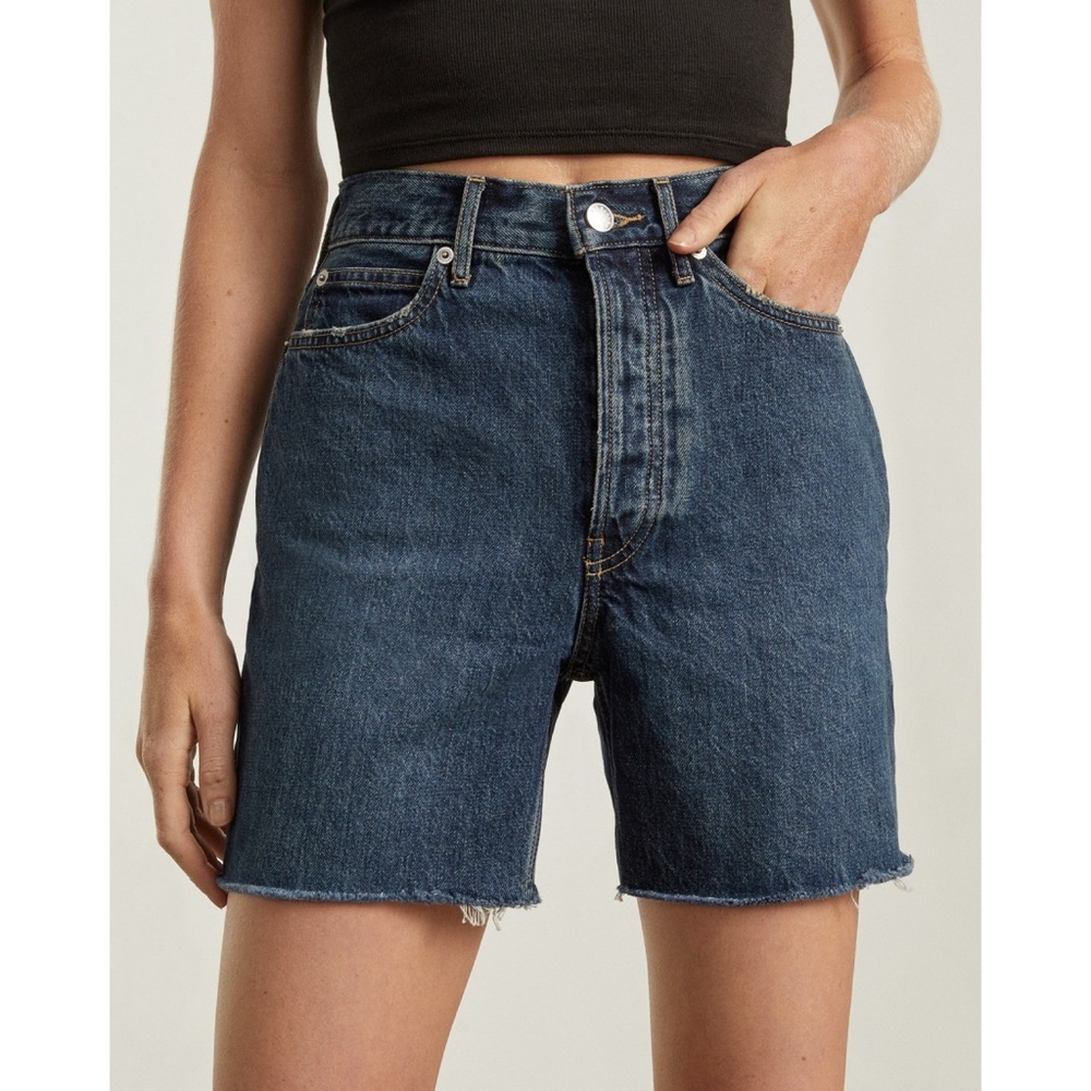 Everlane The Rigid Way-High Jean Short Organic Cotton Raw Hem Blue Denim